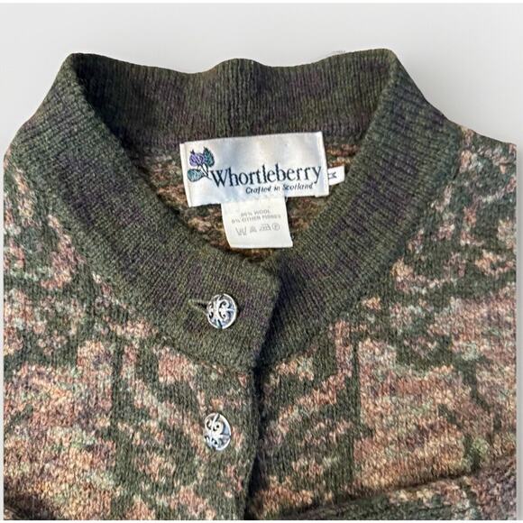 Vintage Whortleberry Scotland Wool Cardigan Sweater M Green Floral Knit - Picture 3 of 10